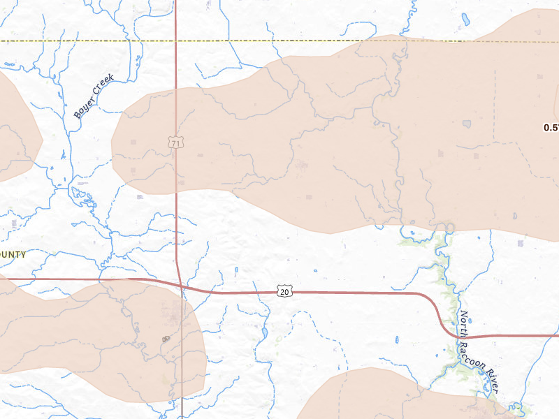 Radar-estimated hail-size map of the storm over Nemaha, IA on Jun 16, 2026