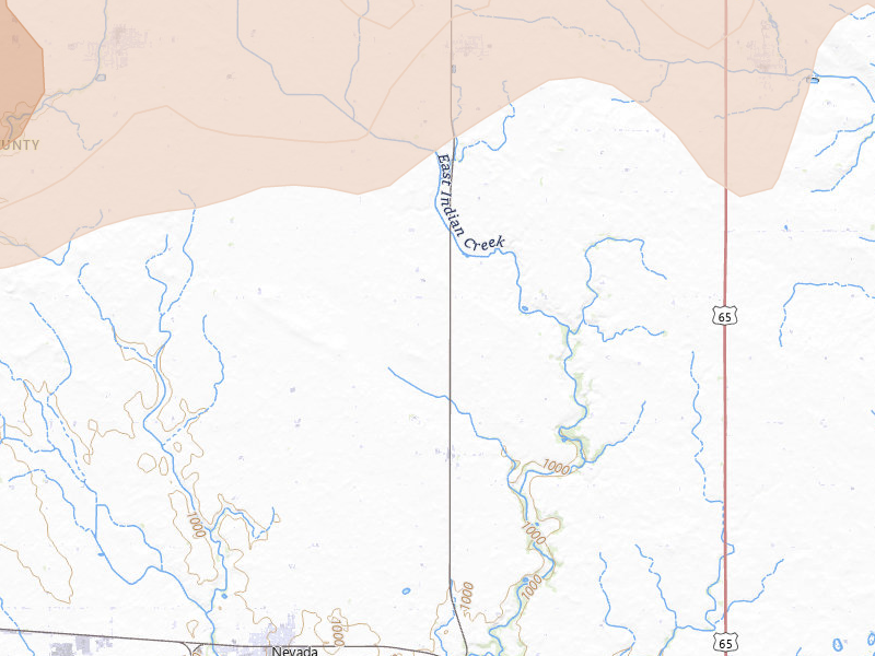 Radar-estimated hail-size map of the storm over Nevada, IA on Jun 28, 2026