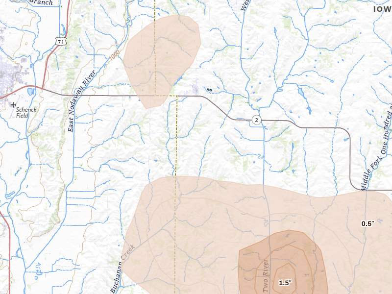 Radar-estimated hail-size map of the storm over New Market, IA
