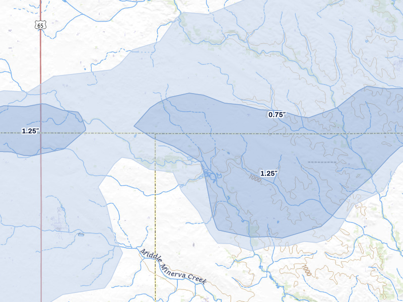 NEXRAD radar-signature map of the hail storm over New Providence, IA on Jun 28, 2026