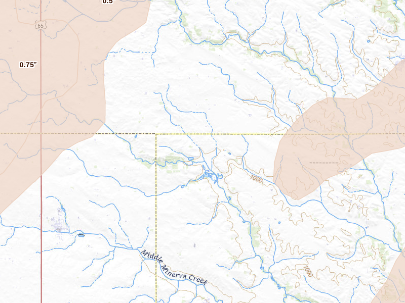 Radar-estimated hail-size map of the storm over New Providence, IA on Jul 2, 2026