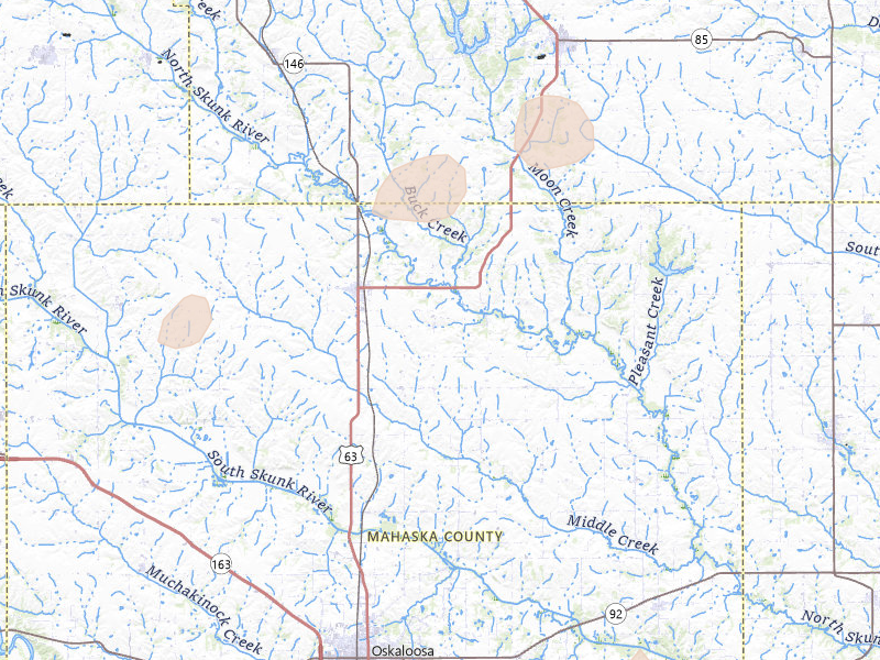 Radar-estimated hail-size map of the storm over New Sharon, IA on Jun 10, 2026
