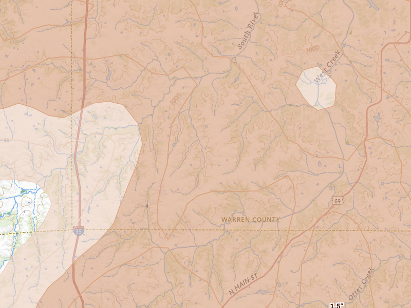 Radar-estimated hail-size map of the storm over New Virginia, IA on Jun 11, 2026