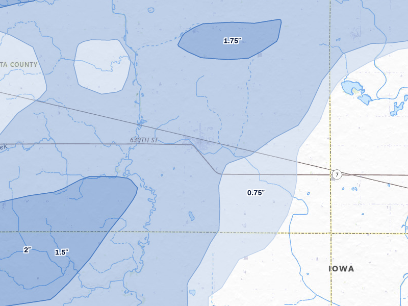 NEXRAD radar-signature map of the hail storm over Newell, IA on May 15, 2026