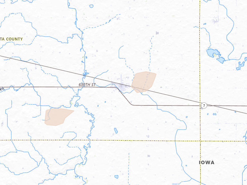 Radar-estimated hail-size map of the storm over Newell, IA on Jul 8, 2026