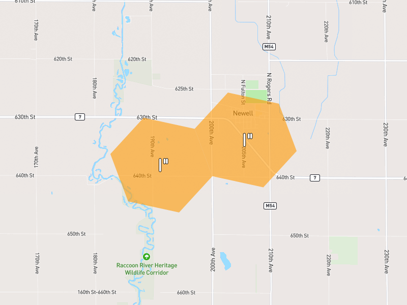 Hail map of Newell, IA on Jul 8, 2026, hail up to 1"
