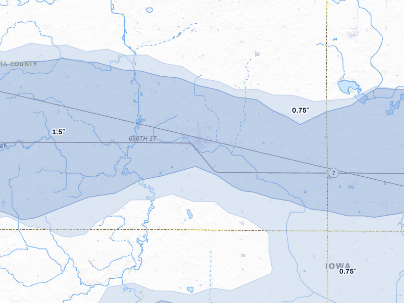 NEXRAD radar-signature map of the hail storm over Newell, IA on Aug 10, 2026