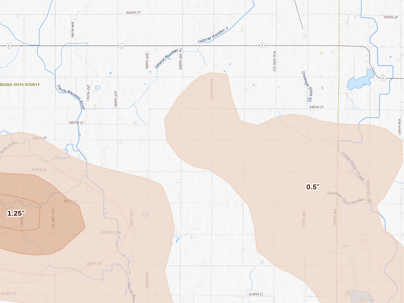 Radar-estimated hail-size map of the storm over Newell, IA