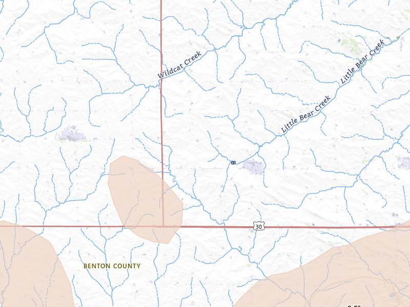 Radar-estimated hail-size map of the storm over Newhall, IA on Apr 14, 2026