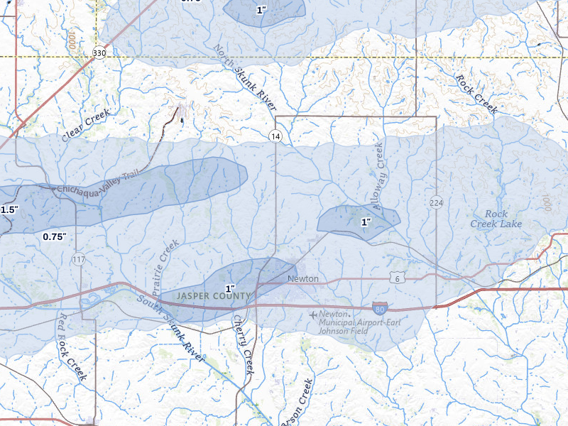 NEXRAD radar-signature map of the hail storm over Newton, IA on Mar 30, 2026
