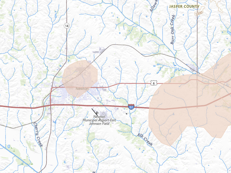 Radar-estimated hail-size map of the storm over Newton, IA on Aug 10, 2026