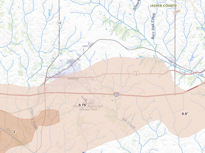 Radar-estimated hail-size map of the storm over Newton, IA