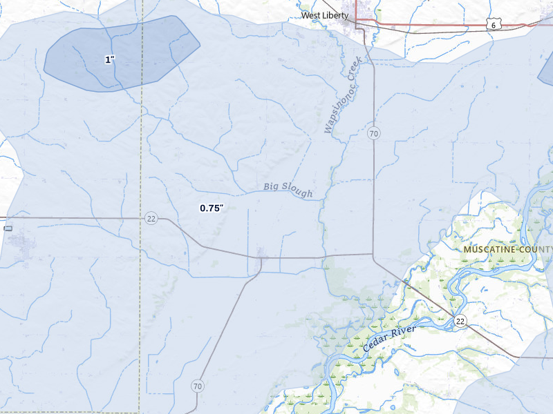 NEXRAD radar-signature map of the hail over Nichols, IA