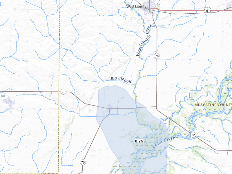 NEXRAD radar-signature map of the hail storm over Nichols, IA on May 15, 2026