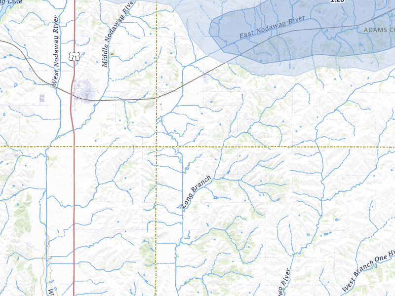 NEXRAD radar-signature map of the hail storm over Nodaway, IA on May 15, 2026