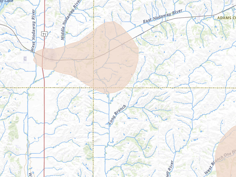 Radar-estimated hail-size map of the storm over Nodaway, IA