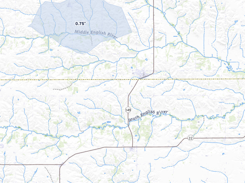 NEXRAD radar-signature map of the hail storm over North English, IA on Apr 2, 2026