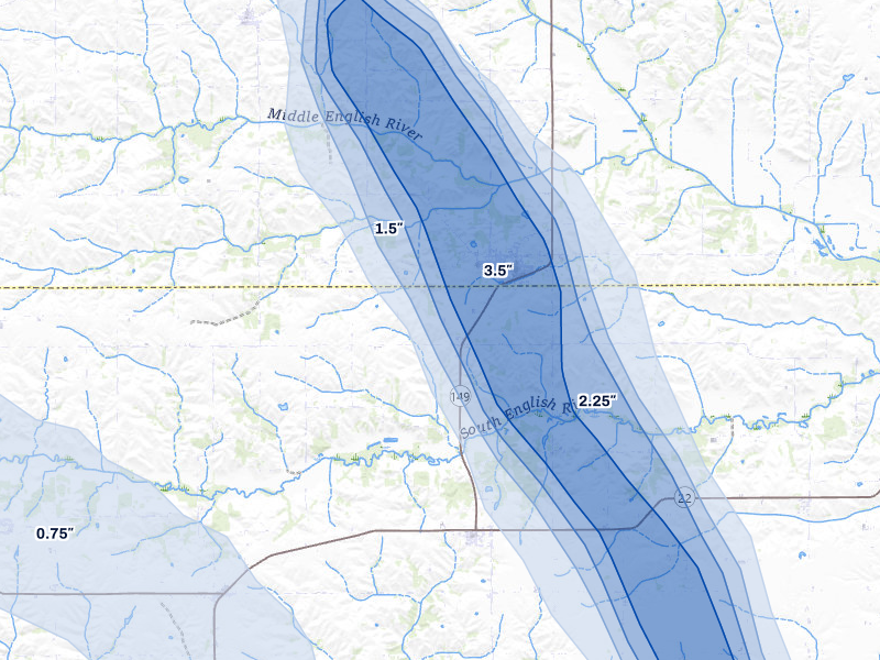 NEXRAD radar-signature map of the hail storm over North English, IA on Aug 7, 2026