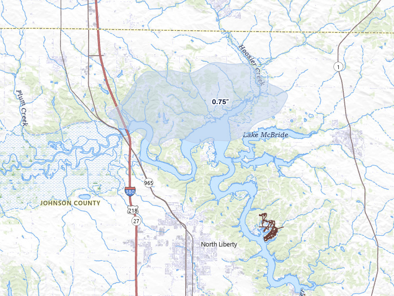NEXRAD radar-signature map of the hail over North Liberty, IA
