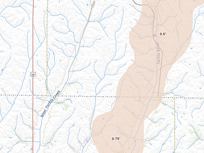 Radar-estimated hail-size map of the storm over Northboro, IA on Mar 5, 2026