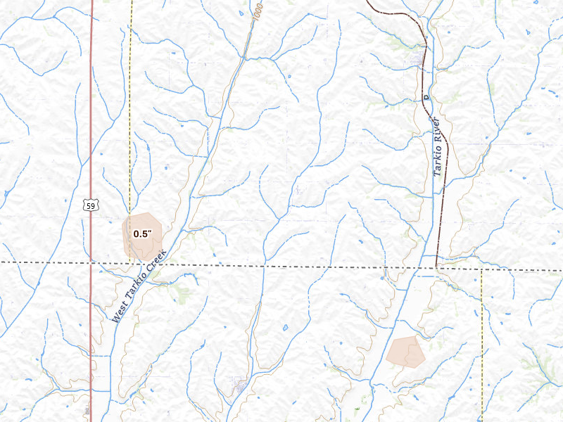 Radar-estimated hail-size map of the storm over Northboro, IA on Jul 3, 2026