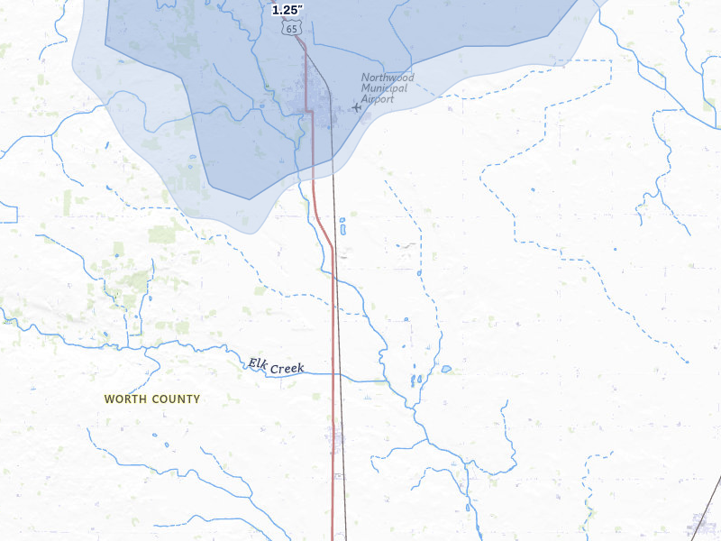 NEXRAD radar-signature map of the hail storm over Northwood, IA on Jun 30, 2026