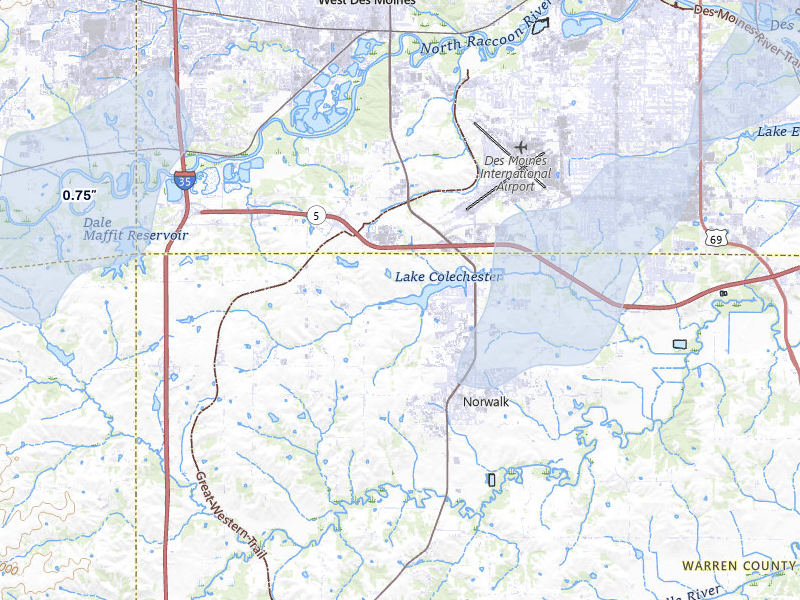 NEXRAD radar-signature map of the hail storm over Norwalk, IA on Mar 6, 2026