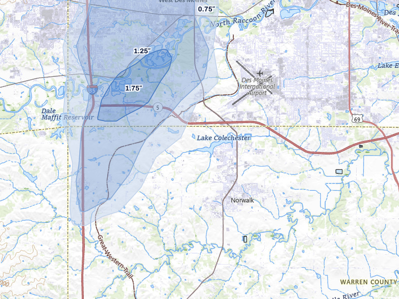 NEXRAD radar-signature map of the hail over Norwalk, IA