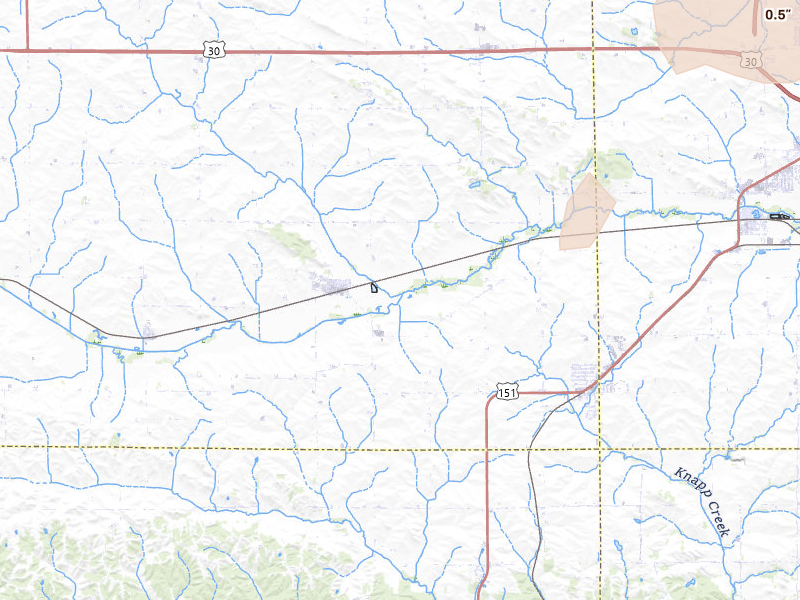 Radar-estimated hail-size map of the storm over Norway, IA on Apr 23, 2026