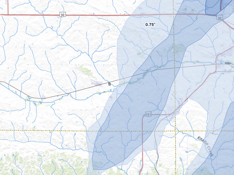NEXRAD radar-signature map of the hail over Norway, IA