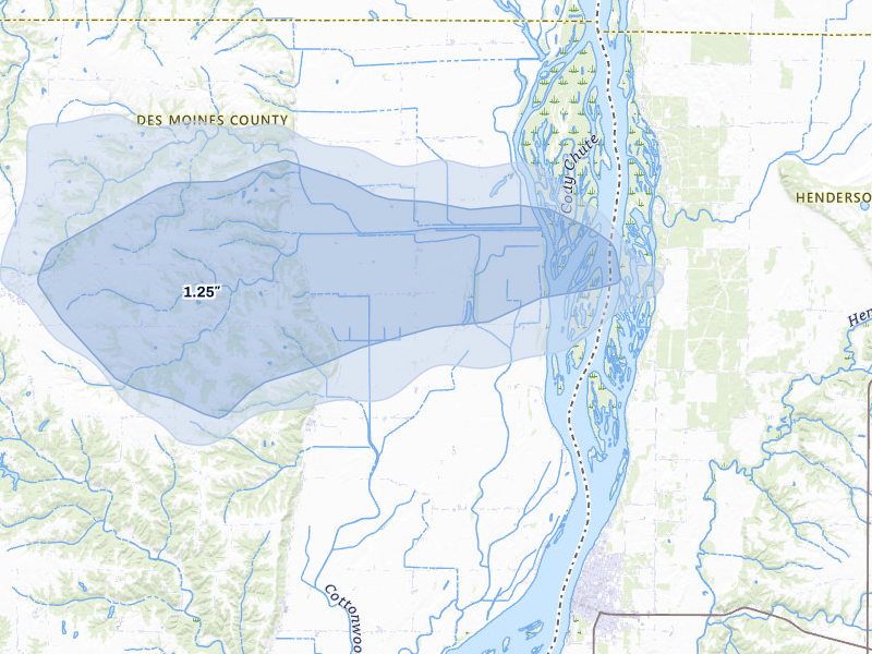 NEXRAD radar-signature map of the hail storm over Oakville, IA on Mar 30, 2026