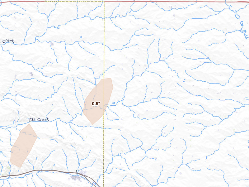 Radar-estimated hail-size map of the storm over Odebolt, IA on Jun 27, 2026