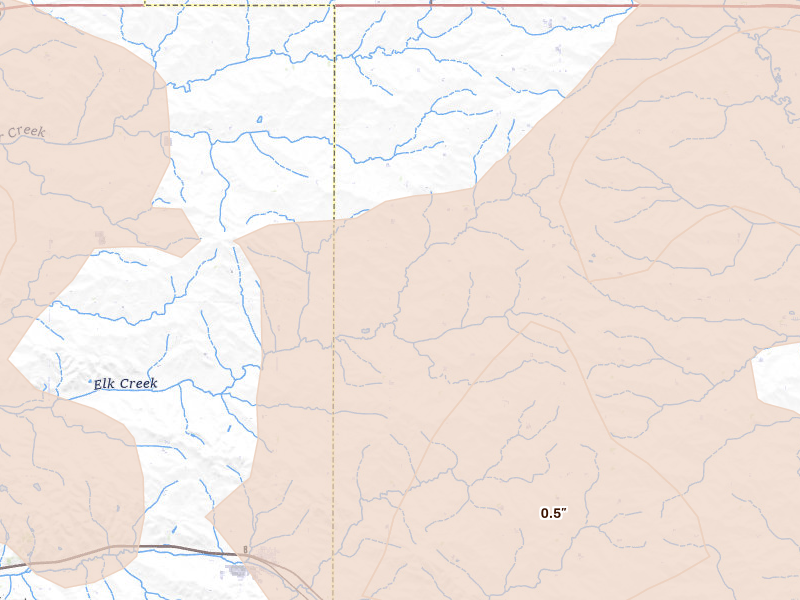 Radar-estimated hail-size map of the storm over Odebolt, IA on Jul 8, 2026