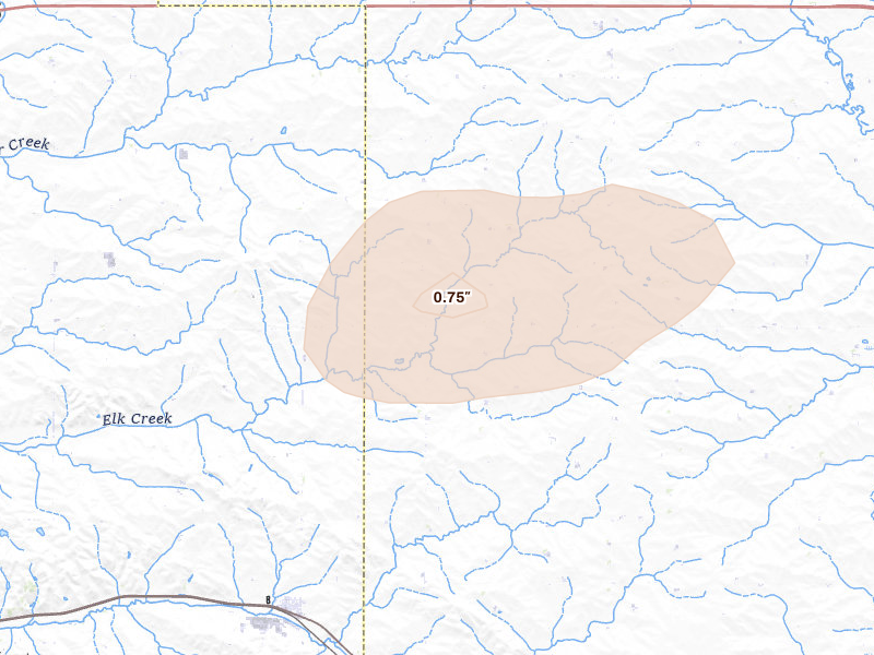 Radar-estimated hail-size map of the storm over Odebolt, IA on Aug 12, 2026