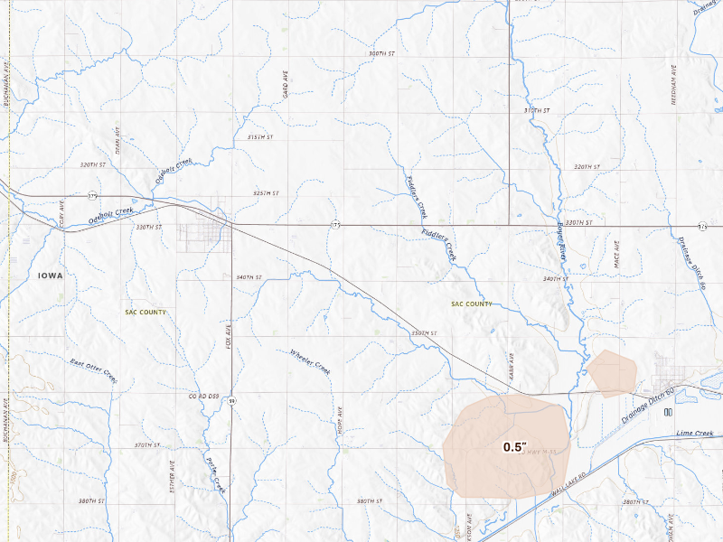 Radar-estimated hail-size map of the storm over Odebolt, IA