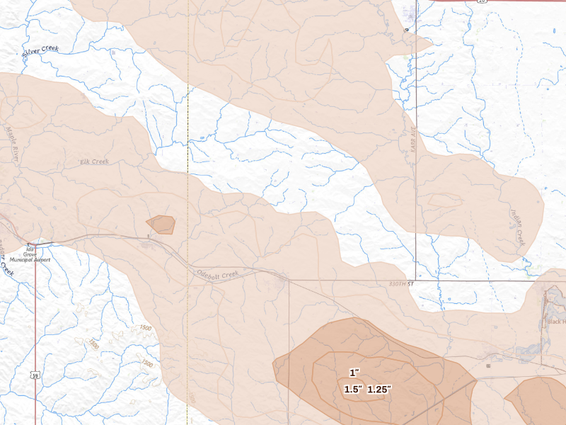 Radar-estimated hail-size map of the storm over Odebolt, IA