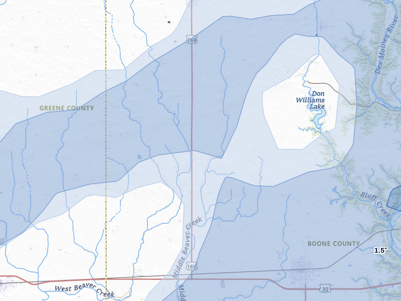 NEXRAD radar-signature map of the hail over Ogden, IA