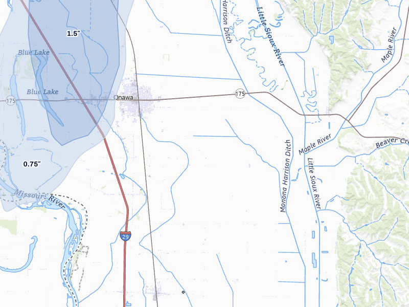 NEXRAD radar-signature map of the hail storm over Onawa, IA on Jun 30, 2026