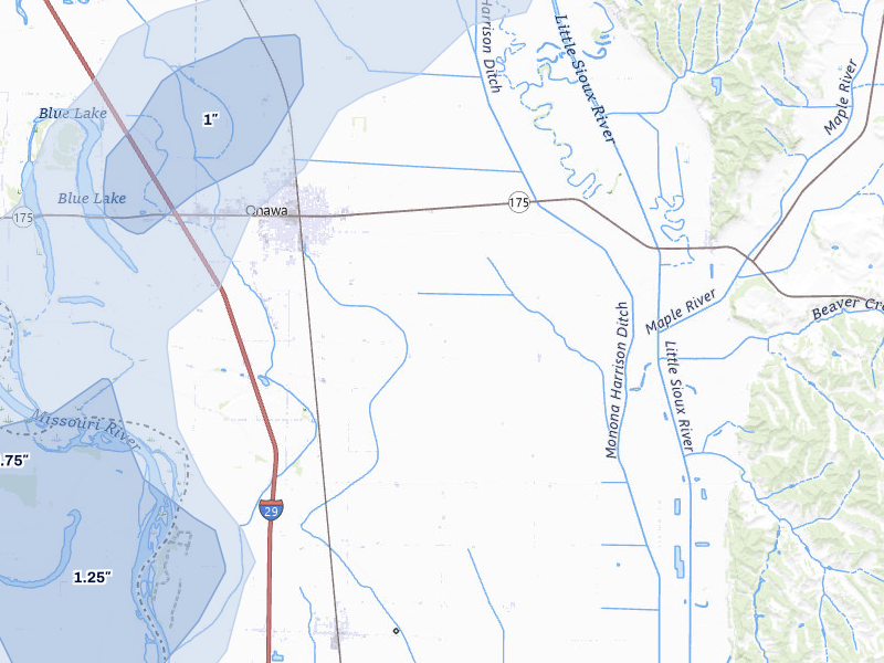 NEXRAD radar-signature map of the hail over Onawa, IA