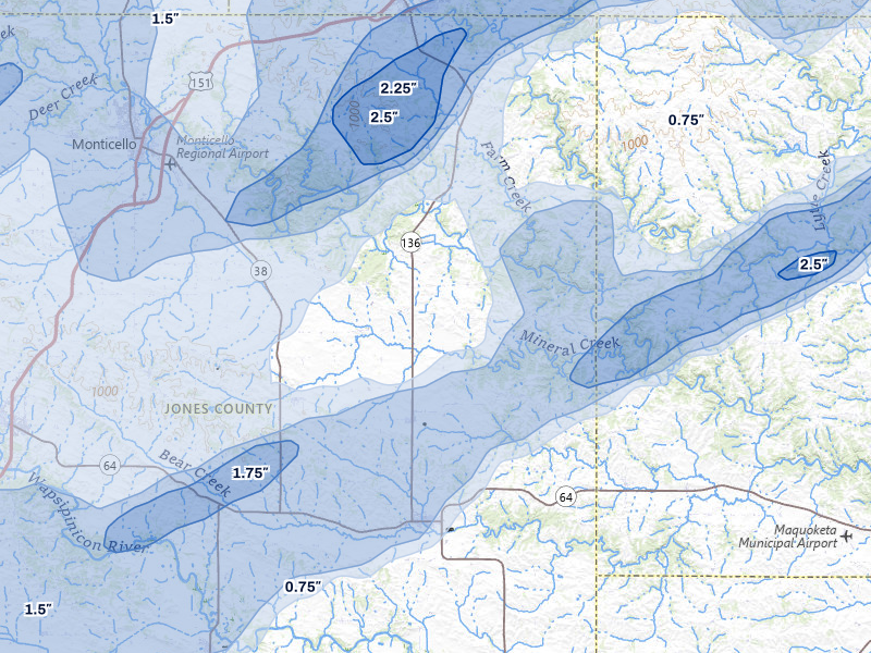 NEXRAD radar-signature map of the hail over Onslow, IA