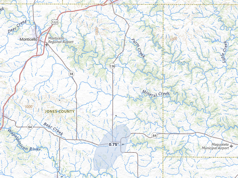 NEXRAD radar-signature map of the hail storm over Onslow, IA on Jun 7, 2026
