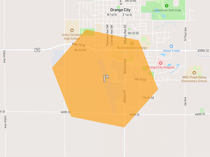 Hail map of Orange City, IA on Jun 30, 2026, hail up to 1"