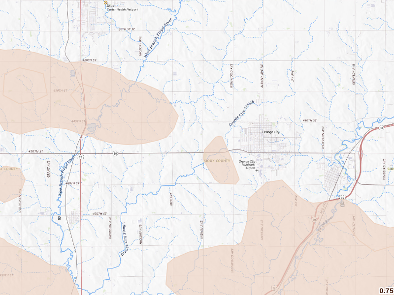 Radar-estimated hail-size map of the storm over Orange City, IA