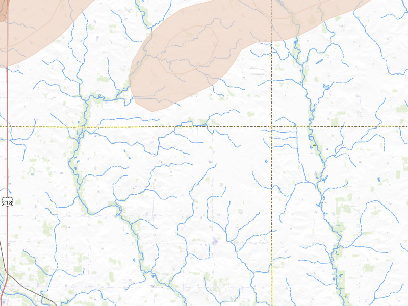 Radar-estimated hail-size map of the storm over Orchard, IA on Apr 17, 2026