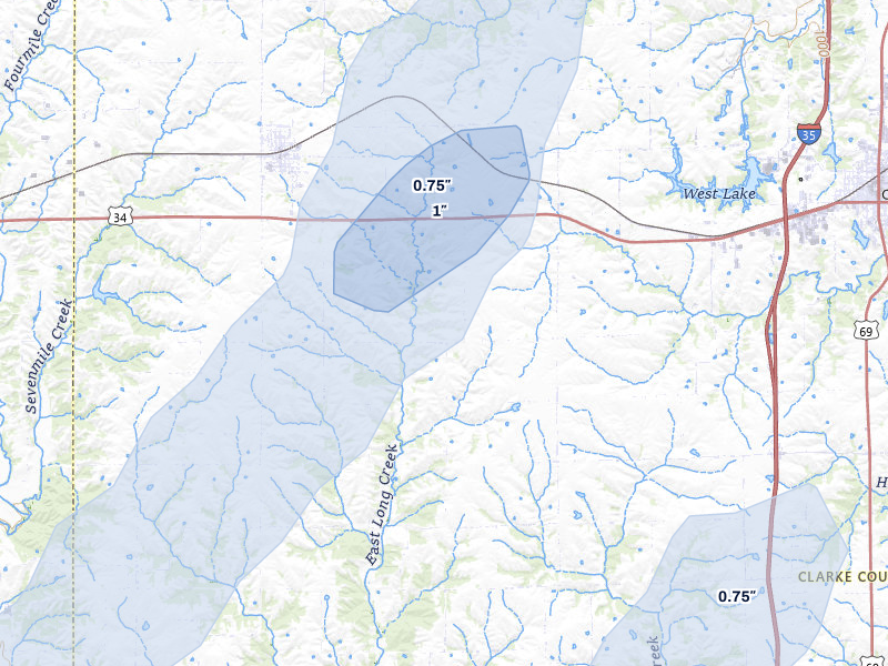 NEXRAD radar-signature map of the hail storm over Osceola, IA on Mar 5, 2026