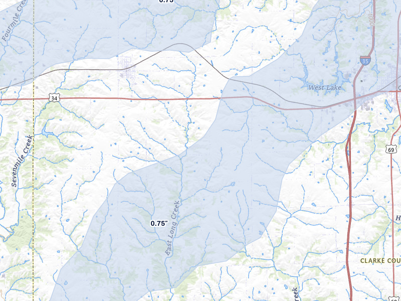 NEXRAD radar-signature map of the hail over Osceola, IA
