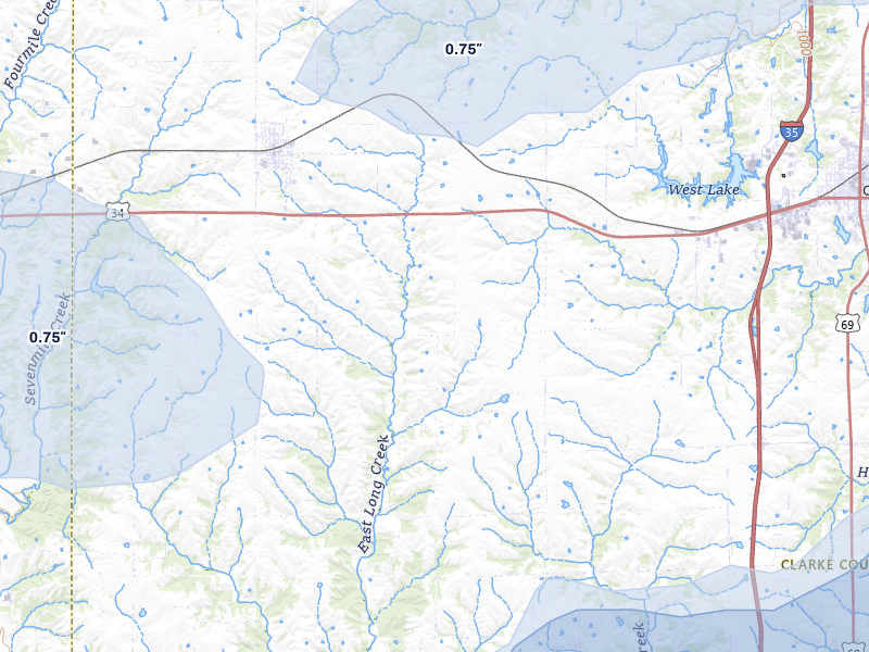NEXRAD radar-signature map of the hail over Osceola, IA