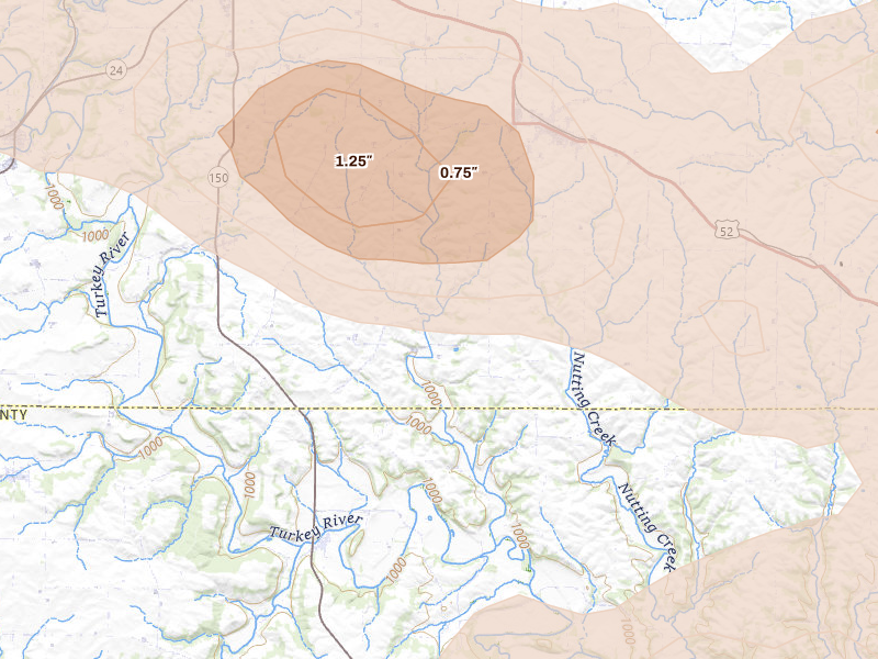 Radar-estimated hail-size map of the storm over Ossian, IA