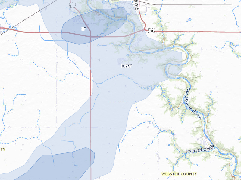 NEXRAD radar-signature map of the hail over Otho, IA