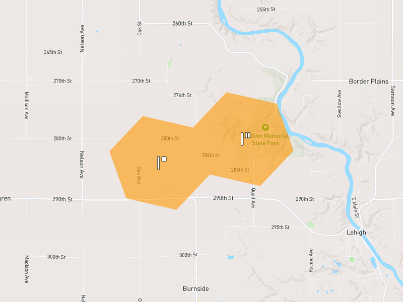Hail map of Otho, IA on Jul 3, 2026, hail up to 1"
